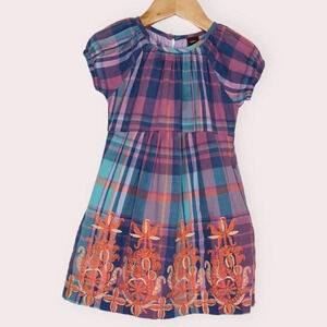 Tea Collection dress Mahamaya French blue‎ plaid embroidered size 2 years